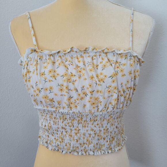 American Eagle White Floral Smocked Crop Tank Top Size S - Picture 2 of 6